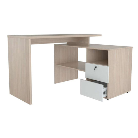Escritorio en L ET5315 Arena 120x74cm Con Dos Cajones - Oficina | Bylmo