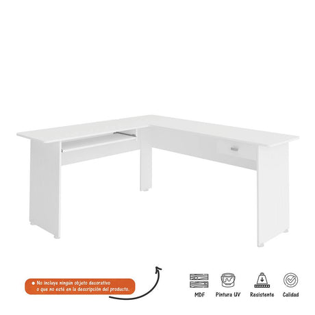 Escritorio en L Cannes Blanco 165x73cm Con Un Cajón y con Organizador de Libros - Escritorios y Archivadores | Bylmo