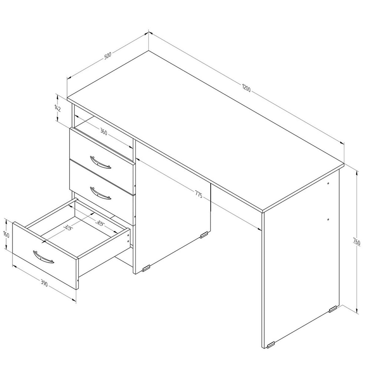 Escritorio ES4103 Amaretto 120x76cm Con Tres Cajones - Oficina | Bylmo