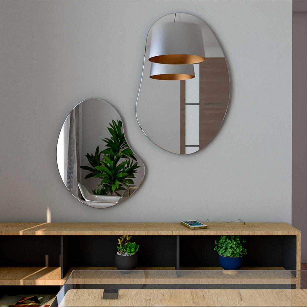 Espejo de Pared Leo Plateado 54x81cm Asimetrico sin Marco - Espejos Decorativos | Bylmo