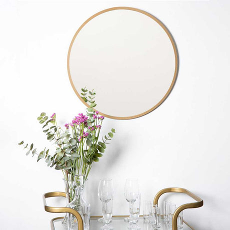 Espejo de Pared Dorado 60x60cm Redondo con Marco En Madera - Espejos Decorativos | Bylmo