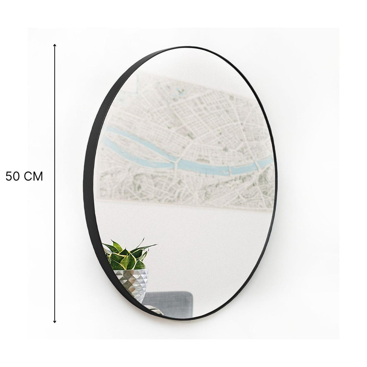 Espejo de Pared Negro 50x50cm Redondo con Marco Metalico - Espejos Decorativos | Bylmo