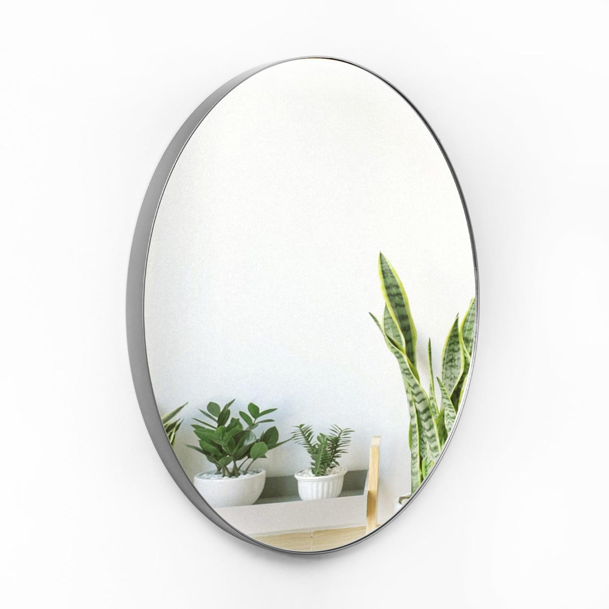 Espejo de Pared Plata 50x50cm Redondo con Marco Metalico - Espejos Decorativos | Bylmo