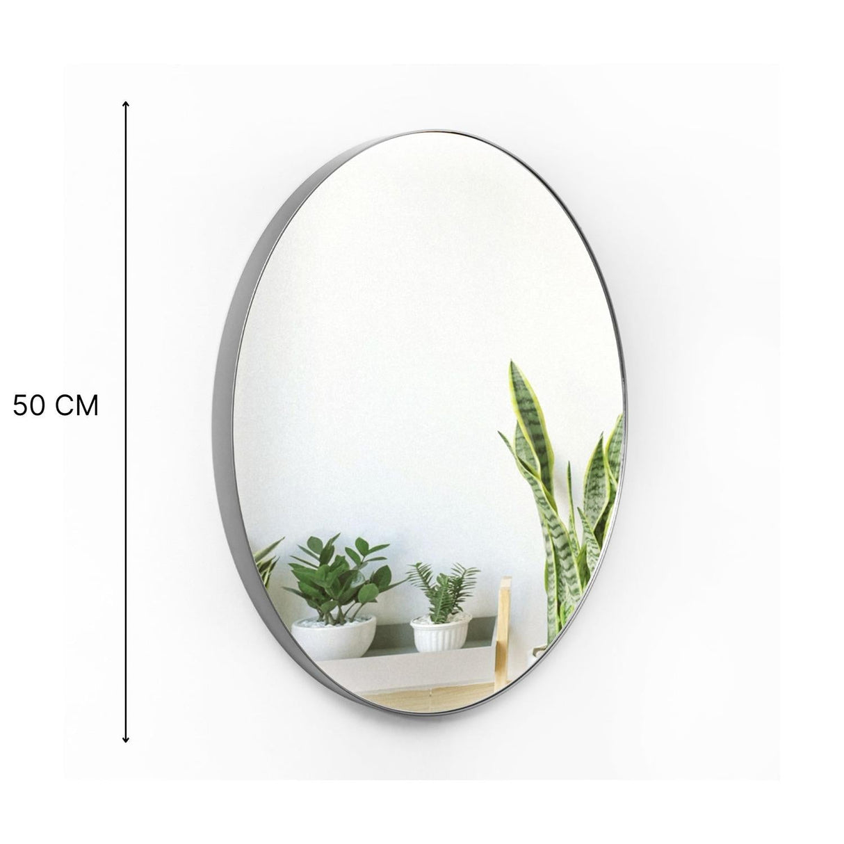 Espejo de Pared Plata 50x50cm Redondo con Marco Metalico - Espejos Decorativos | Bylmo