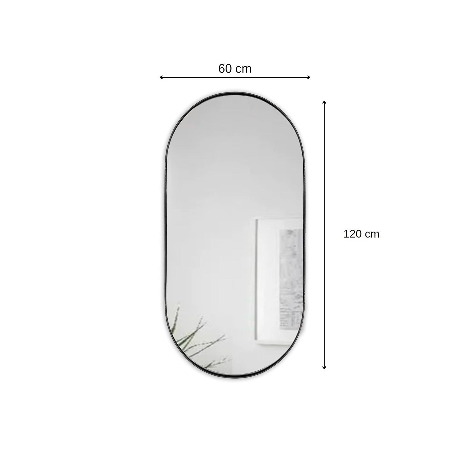 Espejo de Pared Negro 60x120cm Ovalado con Marco Metalico - Espejos Decorativos | Bylmo