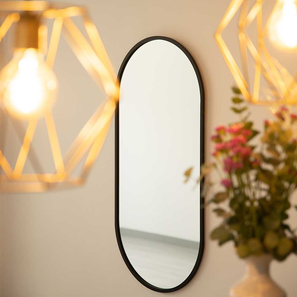 Espejo de Pared Negro 40x80cm Ovalado con Marco En Madera - Espejos Decorativos | Bylmo