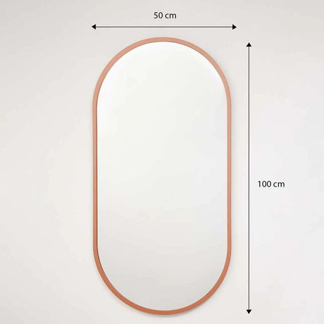 Espejo de Pared Oro Rosa 50x100cm Ovalado con Marco En Madera - Espejos Decorativos | Bylmo