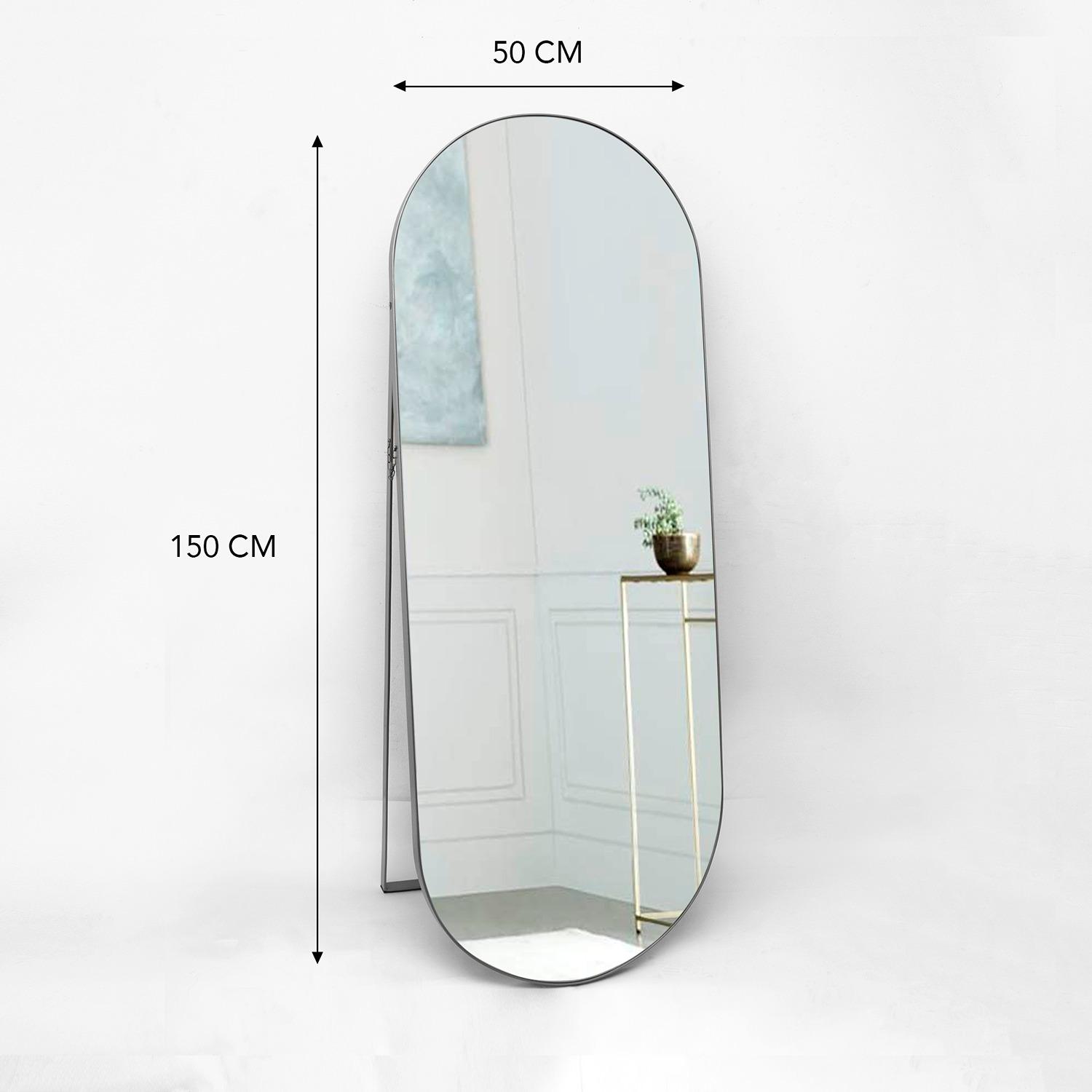 Espejo de Piso Mayorca Plata 50x150cm Ovalado con Marco Metálico - Espejos Decorativos | Bylmo