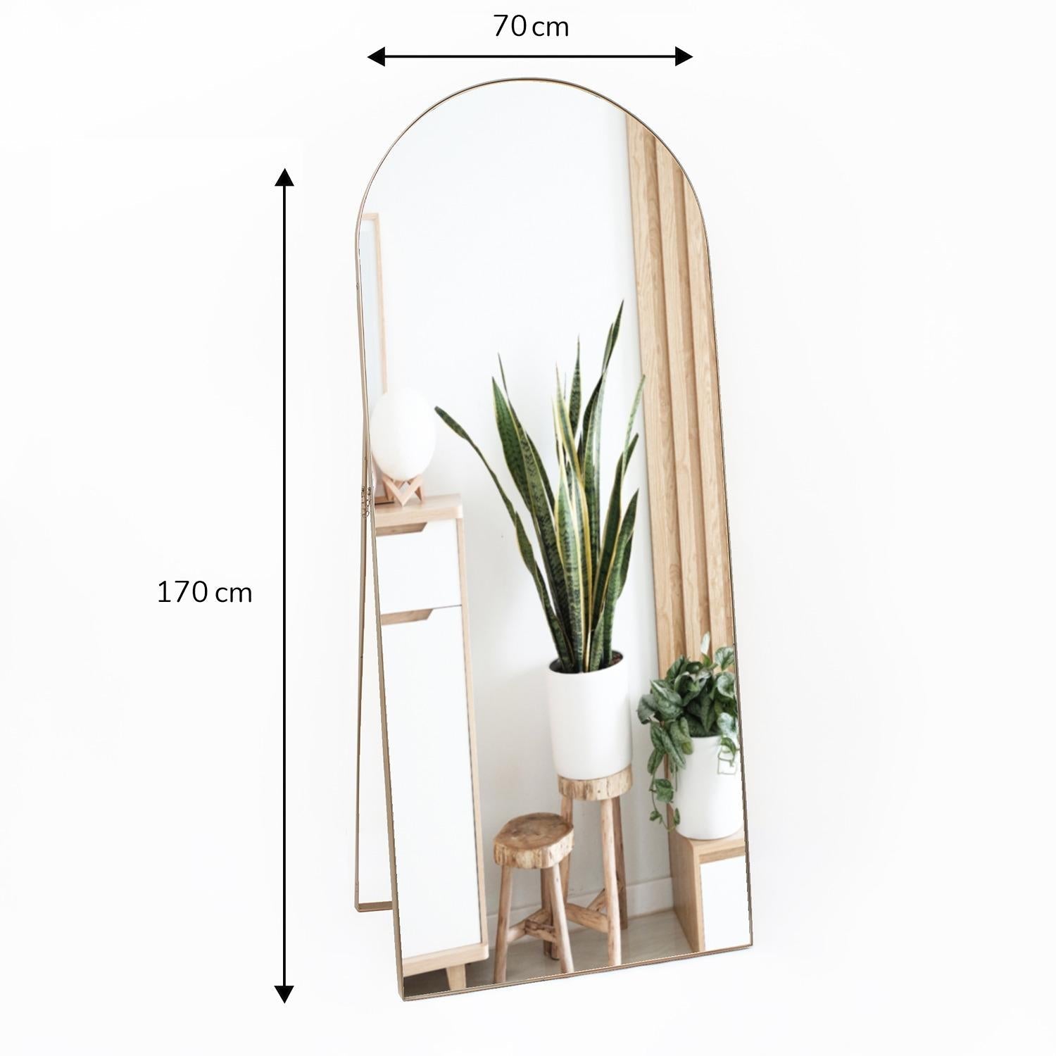 Espejo de Piso Zanzibar Dorado 70x170cm Arco Superior con Marco Metálico - Espejos Decorativos | Bylmo