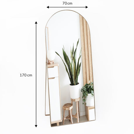 Espejo de Piso Zanzibar Dorado 70x170cm Arco Superior con Marco Metálico - Espejos Decorativos | Bylmo