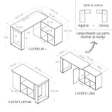 Escritorio en L Quadratta Gales 126 cm Transformable con Entrepaños - Escritorios y Archivadores | Bylmo