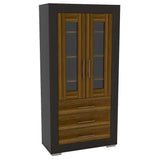 Vitrina Albatros Wengue 90x182cm con Cuatro Compartimientos y con Tres Cajones - Bifes | Bylmo