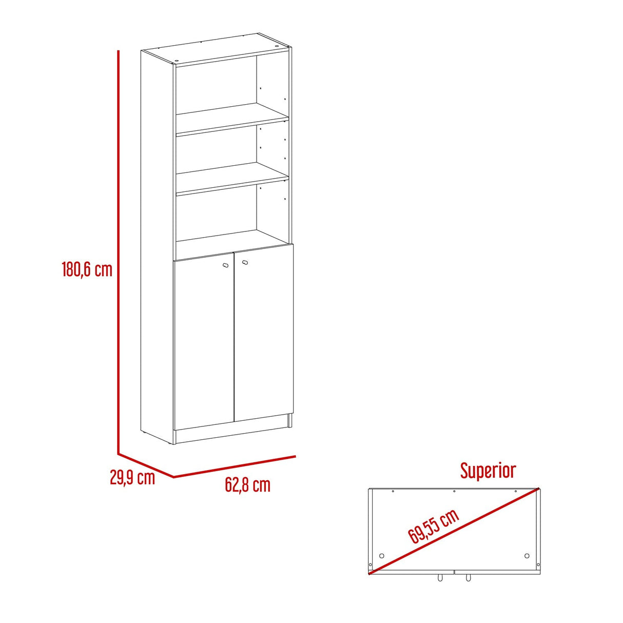 Estantería Home Blanco 62.8x180.6cm con Tres Compartimientos y con Un Cajón - Bibliotecas y Estanterías | Bylmo