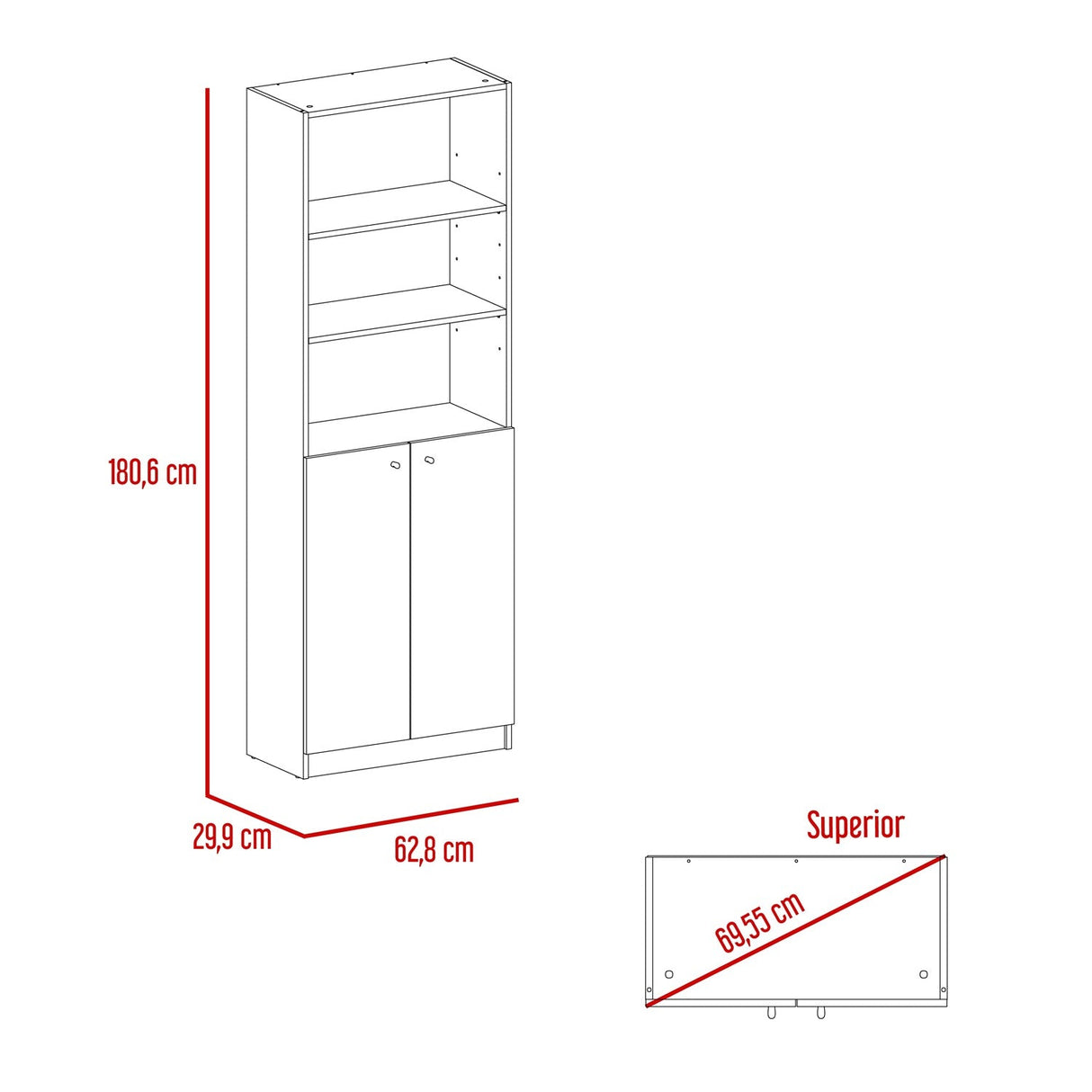 Estantería Home Wengue 63x181cm con Tres Compartimientos y con Un Cajón - Bibliotecas y Estanterías | Bylmo