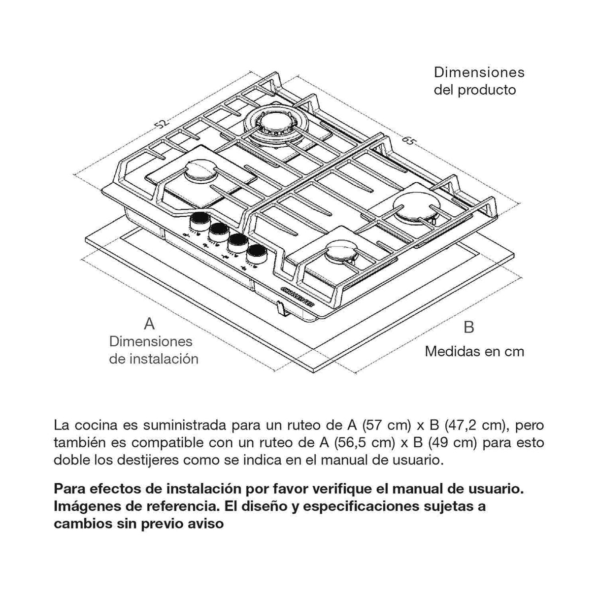 Estufa de Empotrar SQ AES 65 cm Negro a Gas de 4 Puestos - Electrodomesticos | Bylmo