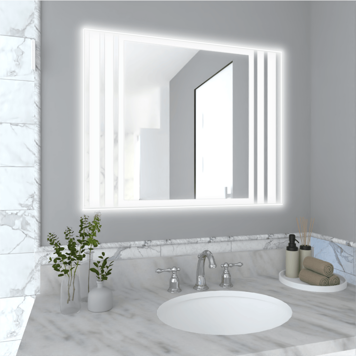 Espejo de Baño Led Apolo Plateado 100x80cm Rectangular con Sandblasting - Espejos de Baño | Bylmo