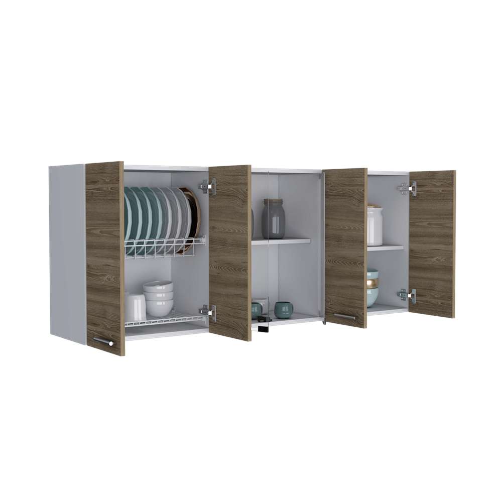 Mueble Superior de Cocina Miel y Blanco 150x60cm con Seis Puertas con Locero - Cocinas | Bylmo