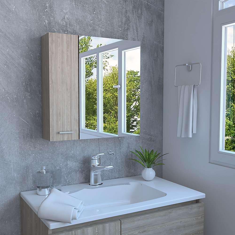 Gabinete de Baño Barcelona Miel 60x60cm Cuadrado con Espejo y con Dos Entrepaños - Gabinetes | Bylmo