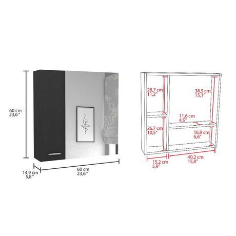 Gabinete de Baño Barcelona Wengue 60x60cm Cuadrado con Espejo y con Dos Entrepaños - Gabinetes | Bylmo