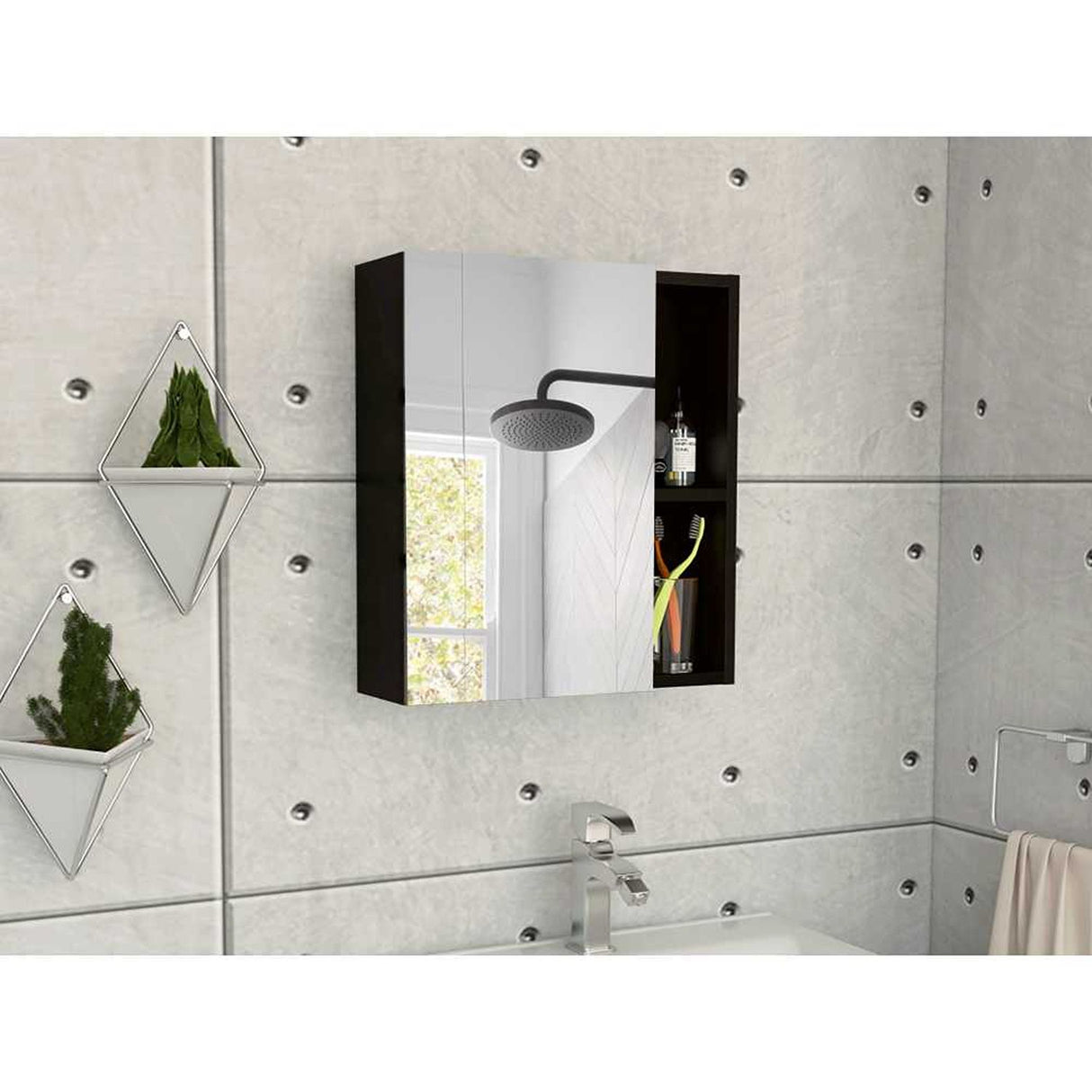 Gabinete de Baño Labelle Plus Wengue 45x49.7cm Cuadrado con Espejo y con Tres Entrepaños - Gabinetes | Bylmo
