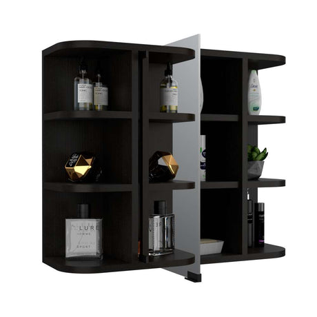 Gabinete de Baño Milan Wengue 60x50cm Cuadrado con Espejo y con Cuatro Entrepaños - Gabinetes | Bylmo