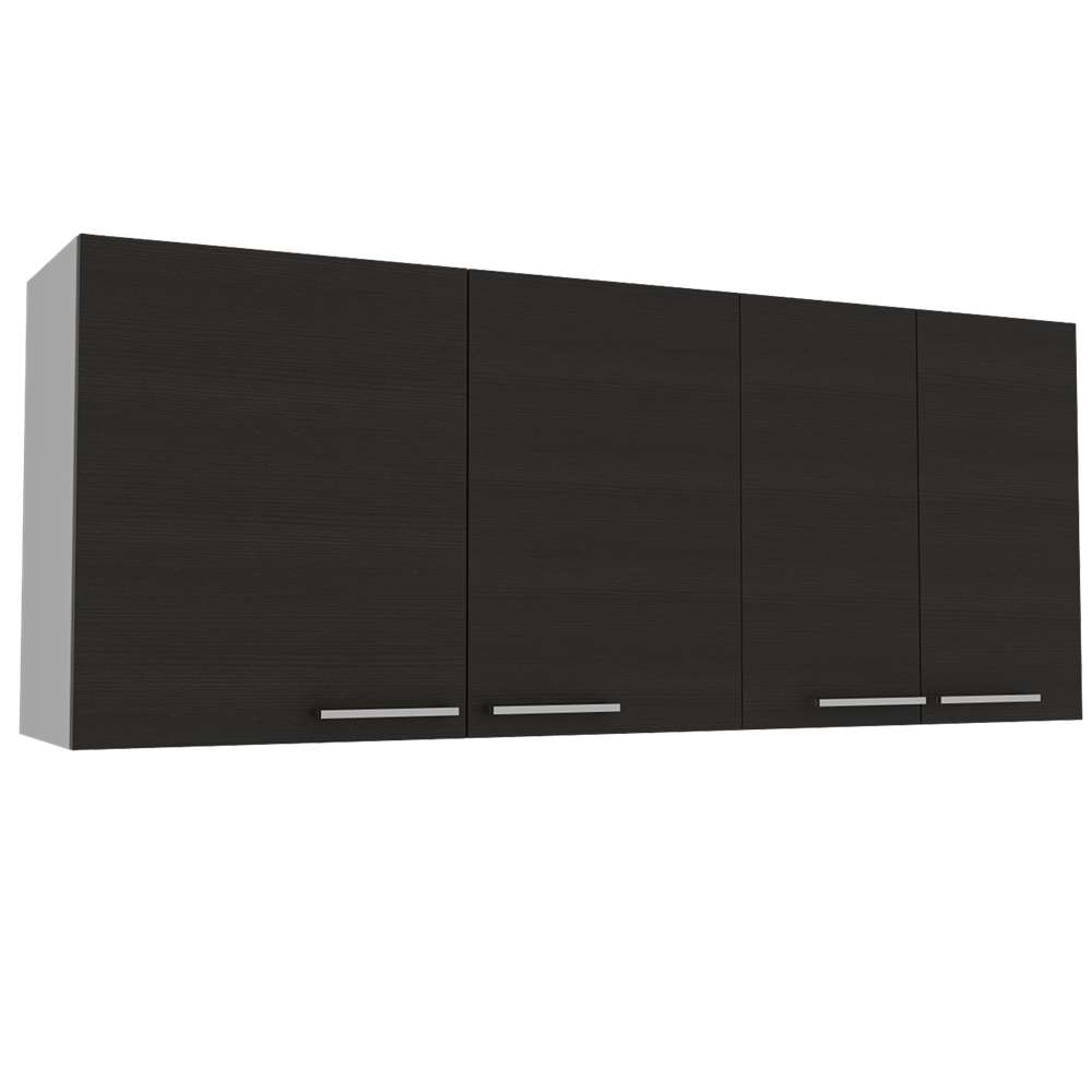 Mueble Superior de Cocina Blanco y Wengue 150x60cm con Un Entrepaño y con Cuatro Puertas
