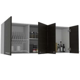 Mueble Superior de Cocina Blanco y Wengue 150x60cm con Un Entrepaño y con Cuatro Puertas