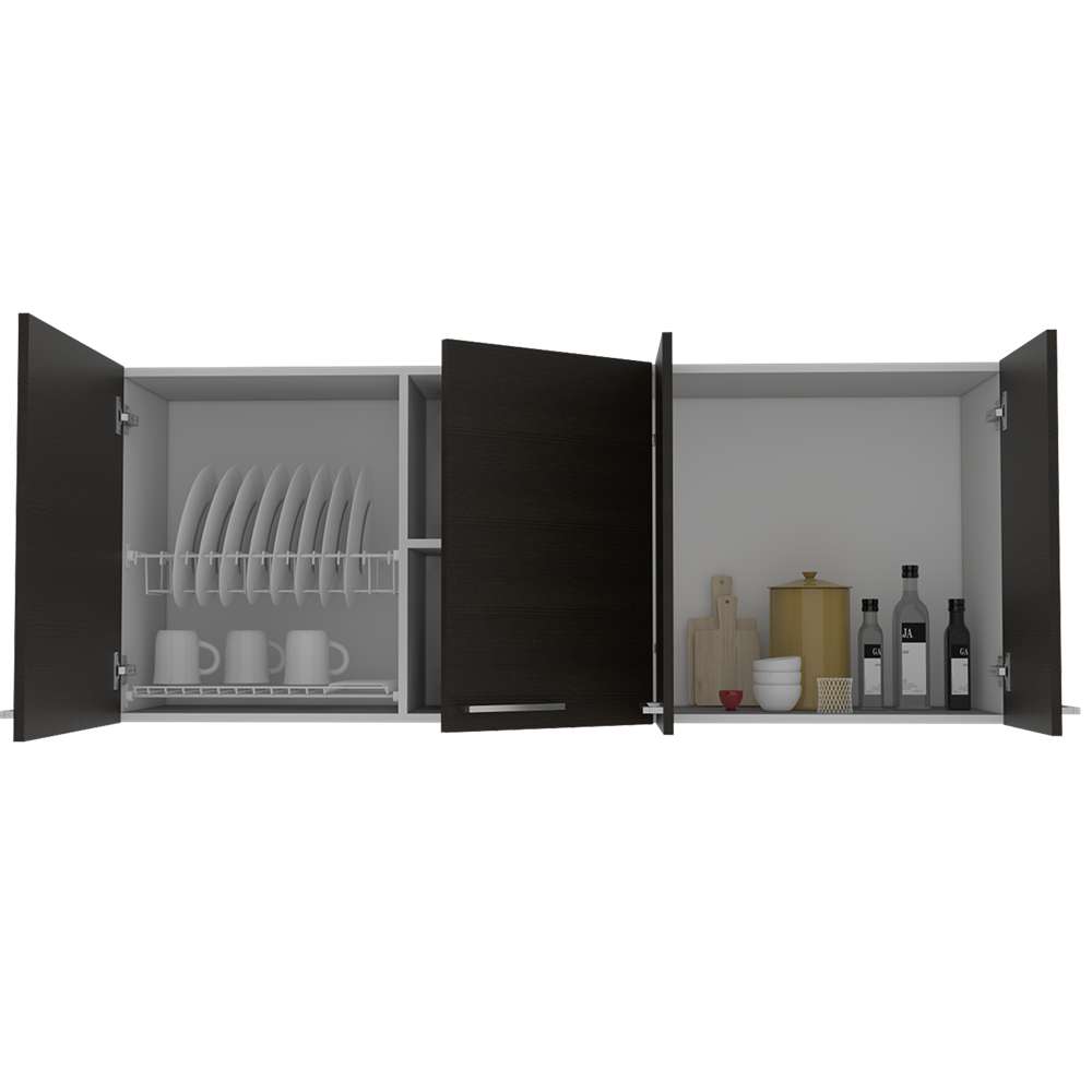Mueble Superior de Cocina Blanco y Wengue 150x60cm con Un Entrepaño y con Cuatro Puertas
