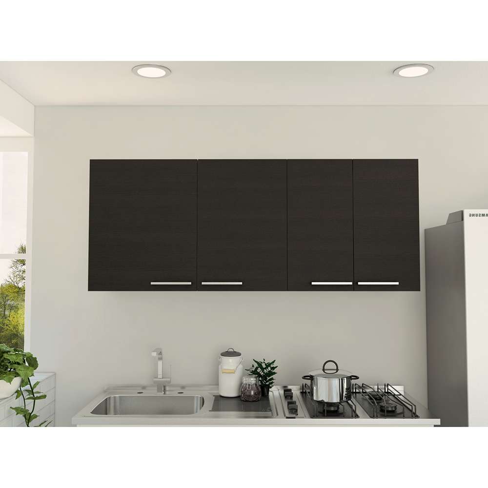 Mueble Superior de Cocina Blanco y Wengue 150x60cm con Un Entrepaño y con Cuatro Puertas