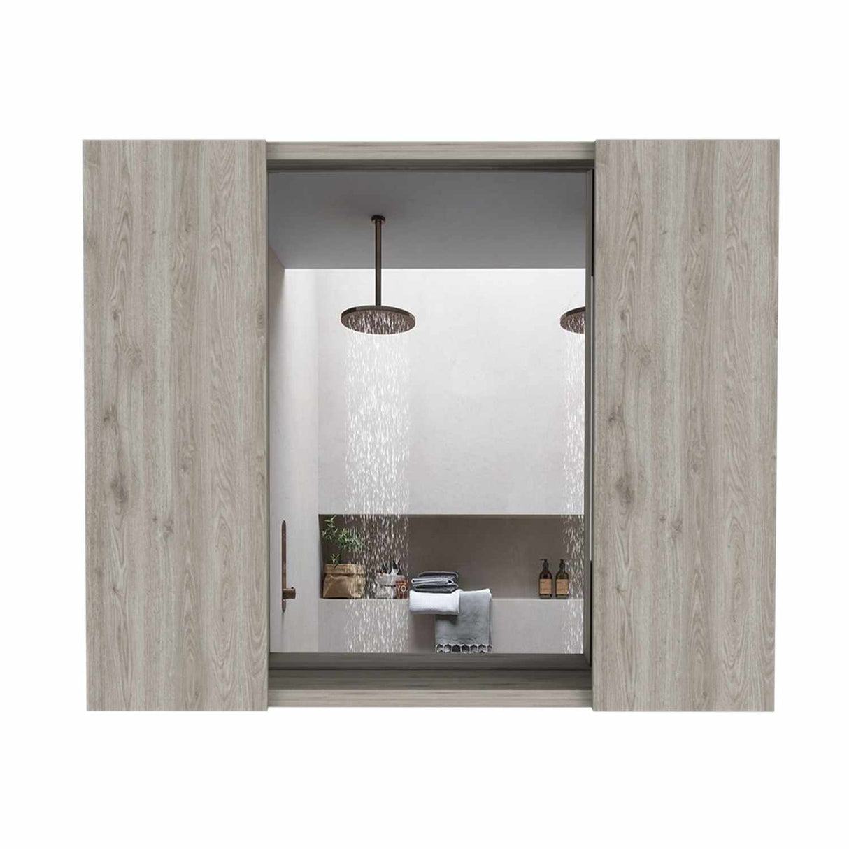 Gabinete de Baño Artemisa Ceniza 60x50cm Cuadrado con Espejo y con Cuatro Entrepaños - Gabinetes de Baño | Bylmo