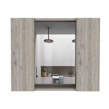 Gabinete de Baño Artemisa Ceniza 60x50cm Cuadrado con Espejo y con Cuatro Entrepaños - Gabinetes de Baño | Bylmo