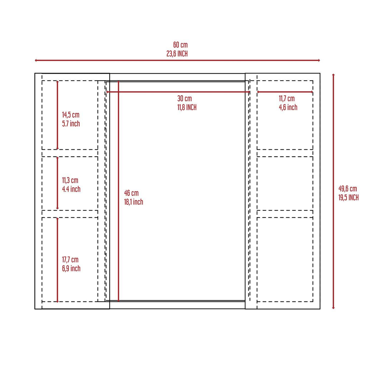 Gabinete de Baño Artemisa Ceniza 60x50cm Cuadrado con Espejo y con Cuatro Entrepaños - Gabinetes de Baño | Bylmo