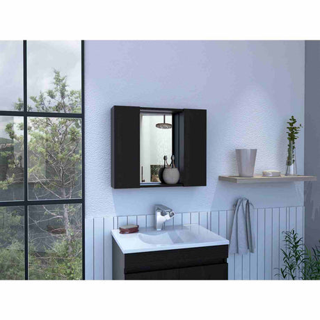 Gabinete de Baño Artemisa Wengue 60x50cm Cuadrado con Espejo y con Cuatro Entrepaños - Gabinetes de Baño | Bylmo