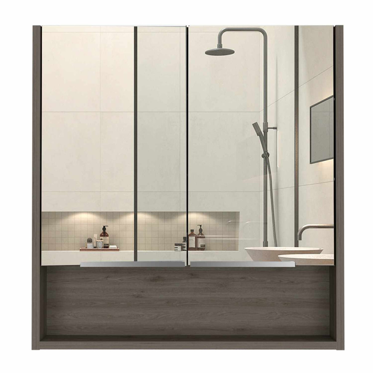 Gabinete de Baño Jaspe Ceniza 60x63cm Cuadrado con Espejo y con Tres Entrepaños - Gabinetes de Baño | Bylmo