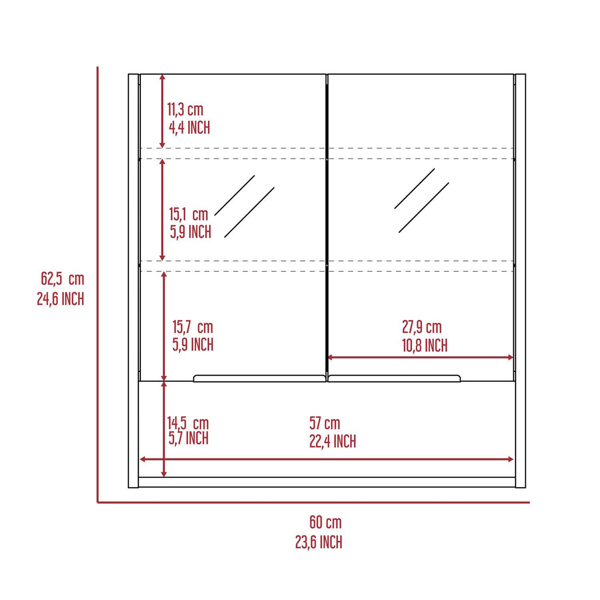 Gabinete de Baño Jaspe Ceniza 60x63cm Cuadrado con Espejo y con Tres Entrepaños - Gabinetes de Baño | Bylmo