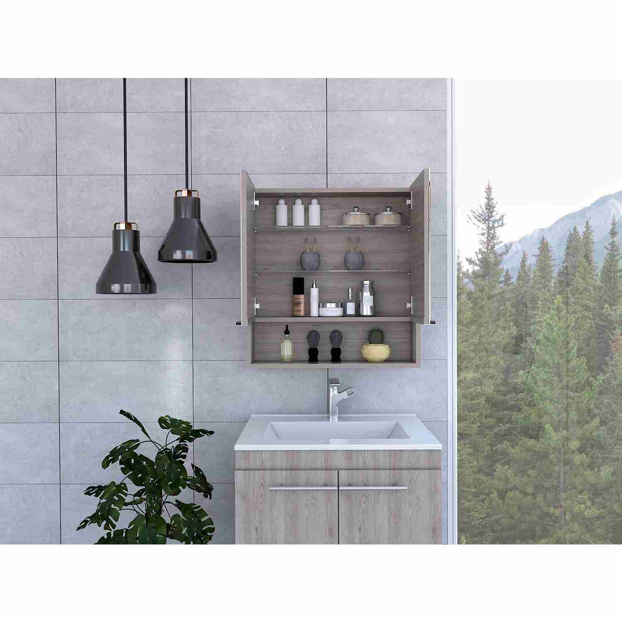 Gabinete de Baño Jaspe Ceniza 60x63cm Cuadrado con Espejo y con Tres Entrepaños - Gabinetes de Baño | Bylmo
