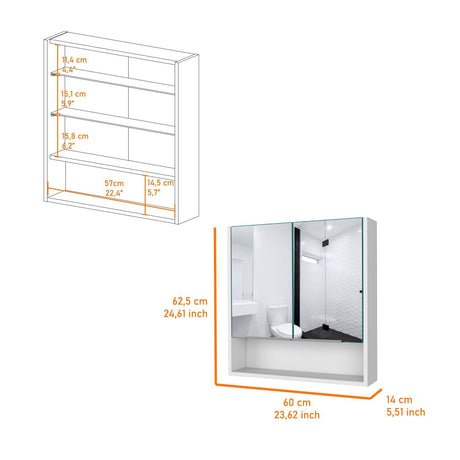 Gabinete de Baño Jaspe Blanco 60x63cm Cuadrado con Espejo y con Tres Entrepaños - Gabinetes de Baño | Bylmo