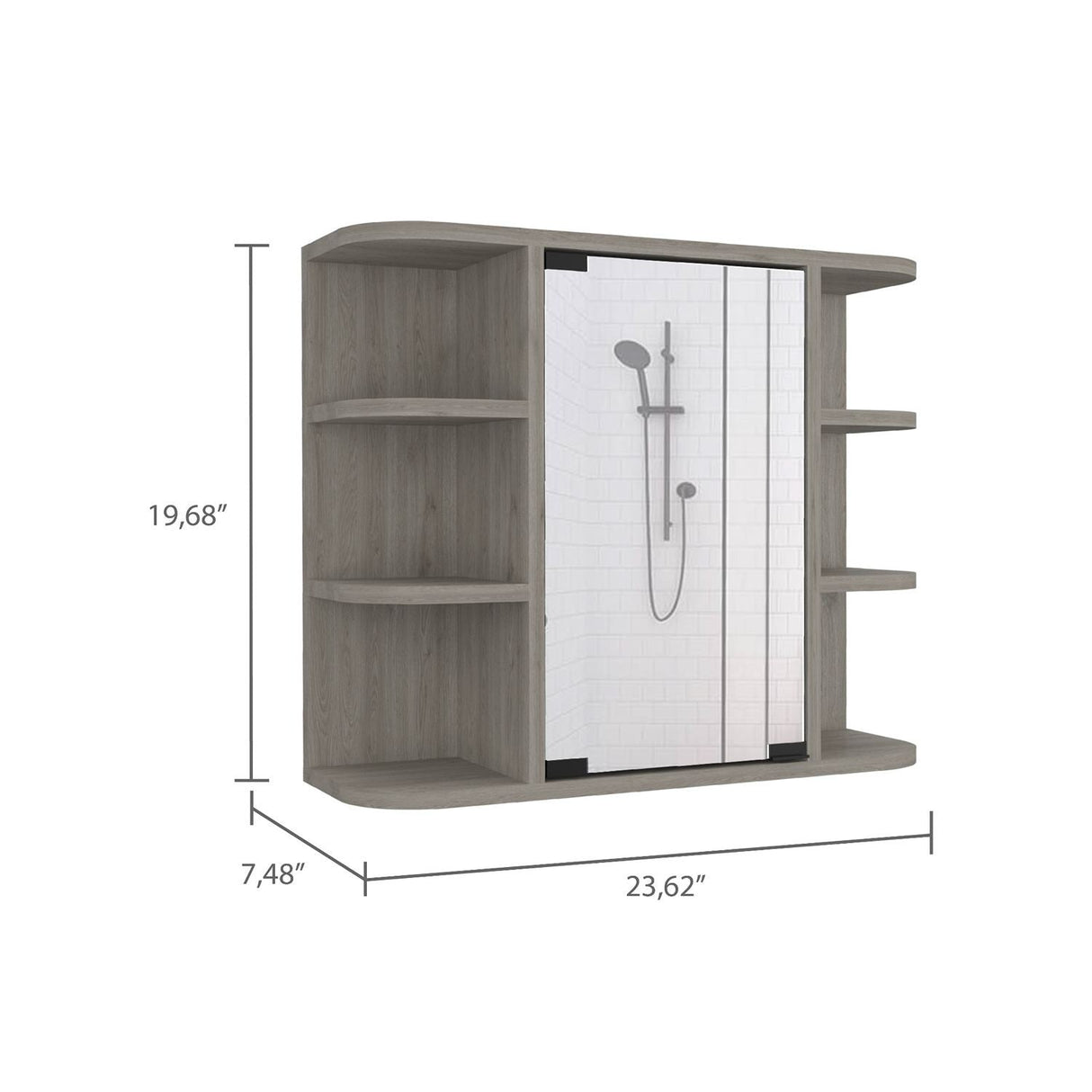 Gabinete de Baño Milan Ceniza 60x50cm Cuadrado con Espejo y con Cuatro Entrepaños - Gabinetes de Baño | Bylmo
