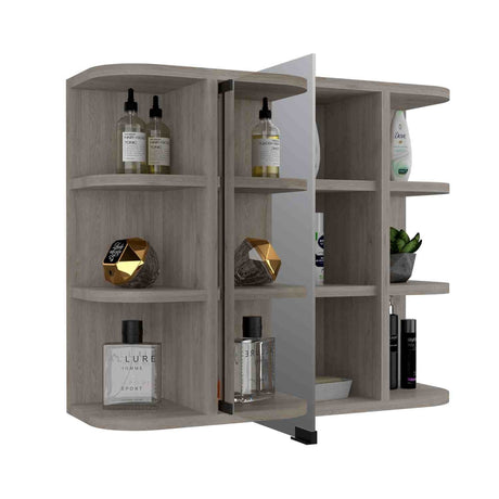 Gabinete de Baño Milan Ceniza 60x50cm Cuadrado con Espejo y con Cuatro Entrepaños - Gabinetes de Baño | Bylmo
