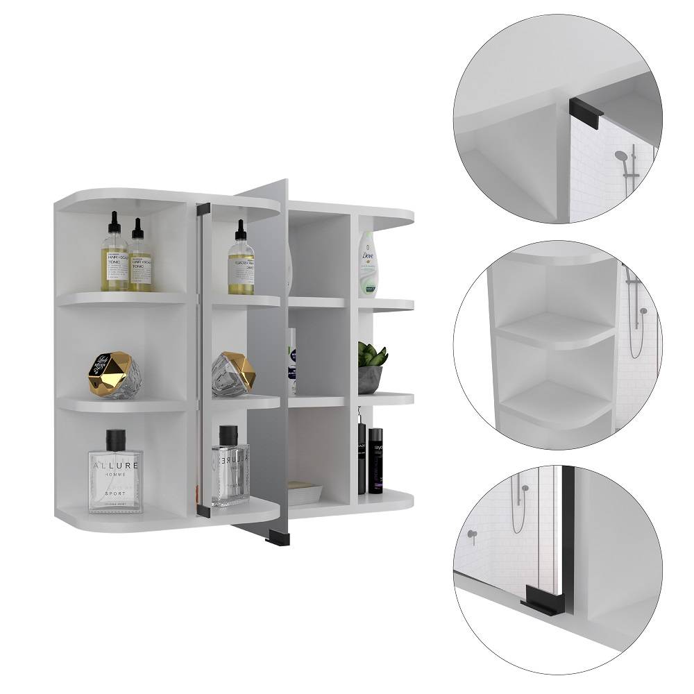 Gabinete de Baño Milan Blanco 60x50cm Cuadrado con Espejo y con Cuatro Entrepaños - Gabinetes | Bylmo