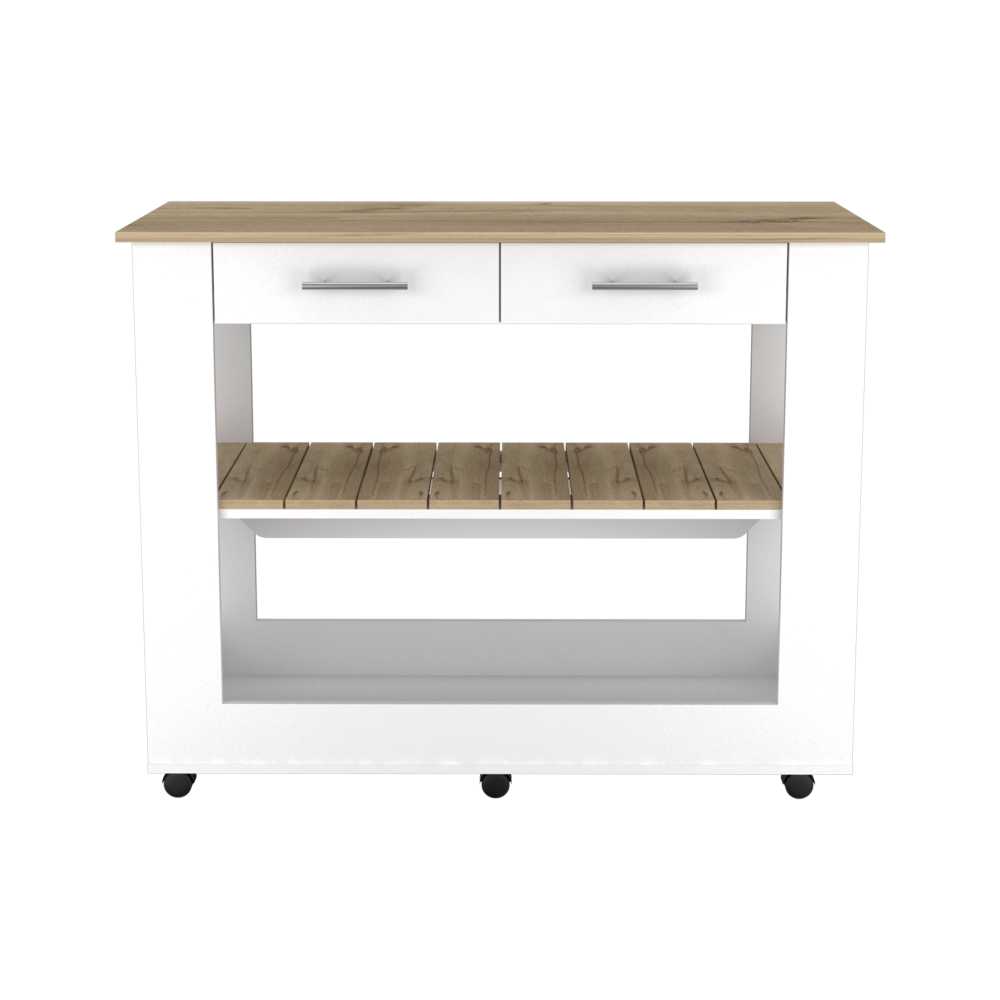 Isla de Cocina Cala Blanco y Duna 116.8x92.7cm con un Entrepaño y con Dos Comportamientos - Cocinas | Bylmo