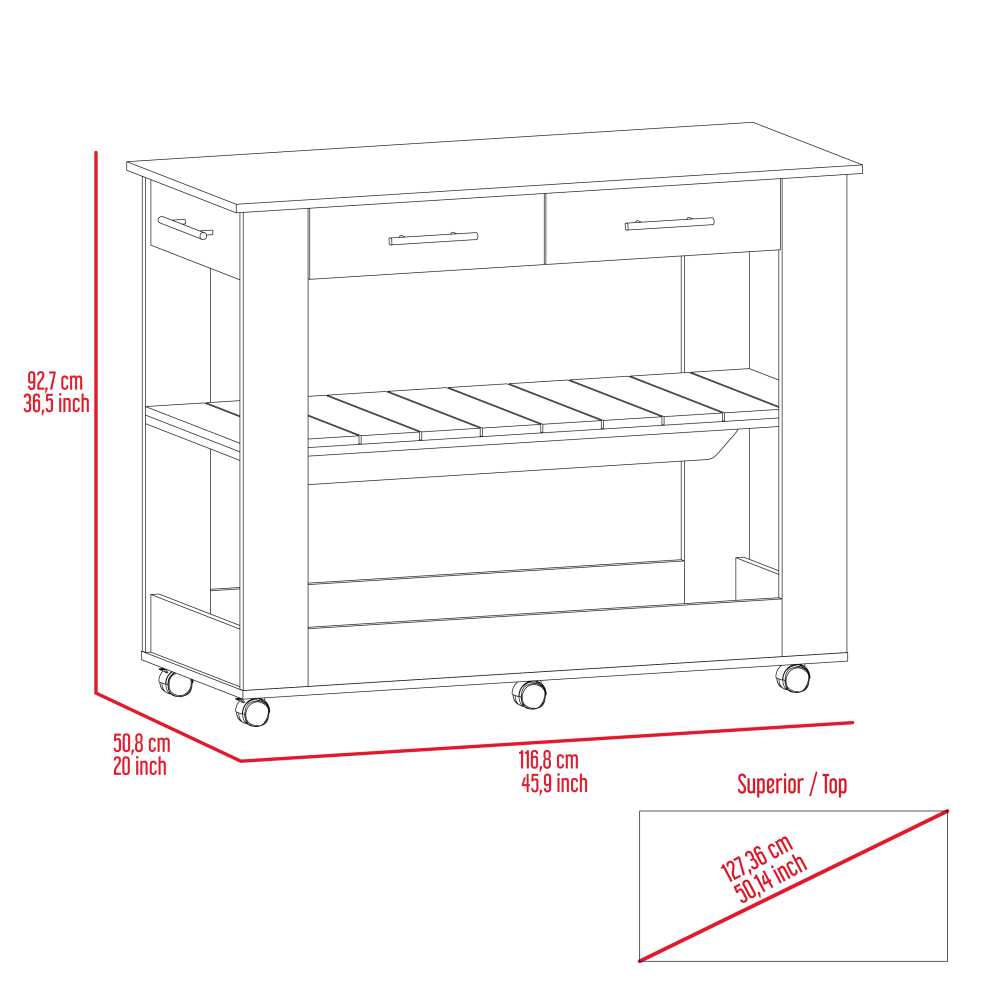 Isla de Cocina Cala Blanco y Duna 116.8x92.7cm con un Entrepaño y con Dos Comportamientos - Cocinas | Bylmo