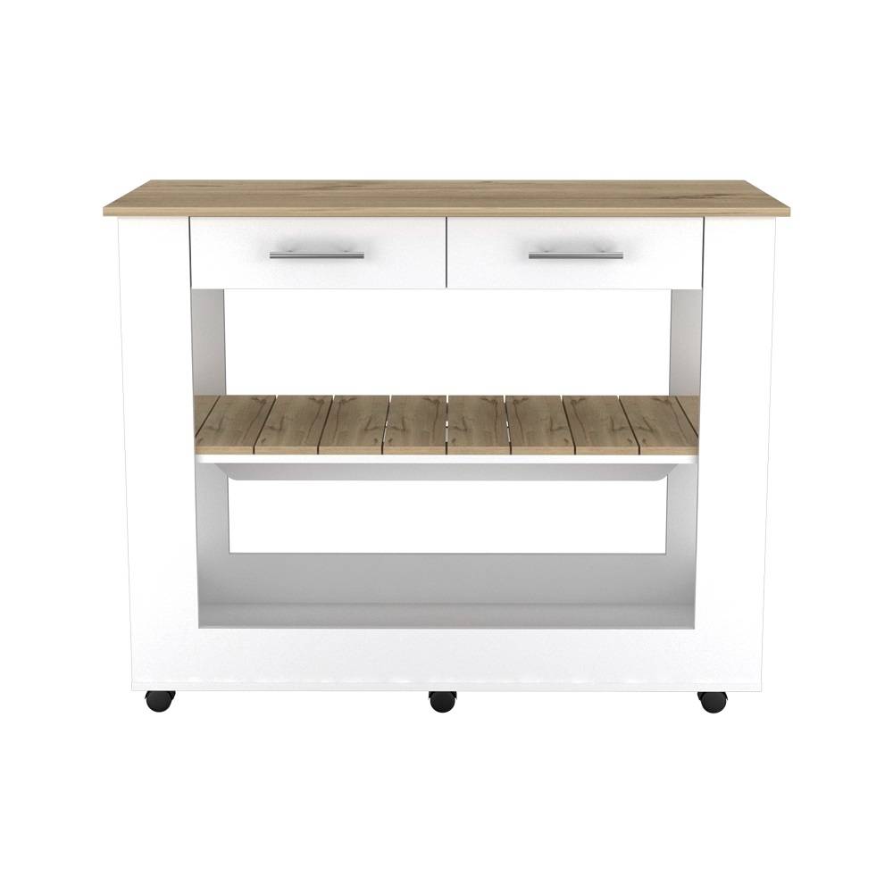 Isla de Cocina Cala Blanco y Duna 116.8x92.7cm con Dos Entrepaños y con Dos Comportamientos - Cocinas | Bylmo