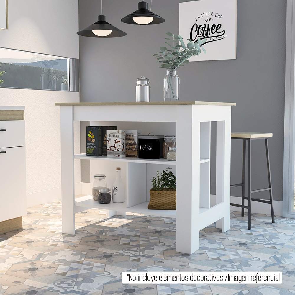 Isla de Cocina Cala Blanco Duna 103 cm con Entrepaños - Barras y Muebles Auxiliares | Bylmo