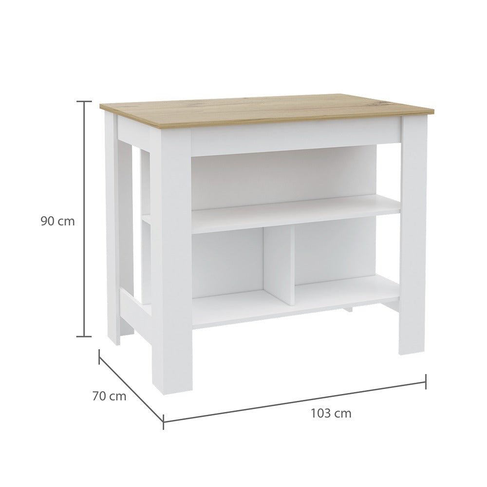 Isla de Cocina Cala Blanco Duna 103 cm con Entrepaños - Barras y Muebles Auxiliares | Bylmo
