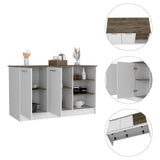 Isla de Cocina Ginger Blanco y Bellota 150x90.6cm con Cuatro Entrepaños y con Siete Comportamientos - Cocinas | Bylmo