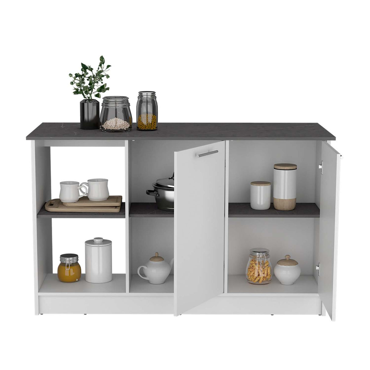 Isla de Cocina Juniper Onix 150x90cm con Tres Entrepaños y Seis Compartimientos - Barras y Muebles Auxiliares | Bylmo