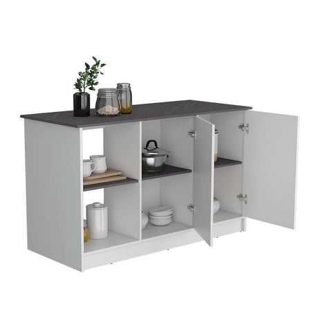 Isla de Cocina Juniper Onix 150x90cm con Tres Entrepaños y Seis Compartimientos - Barras y Muebles Auxiliares | Bylmo