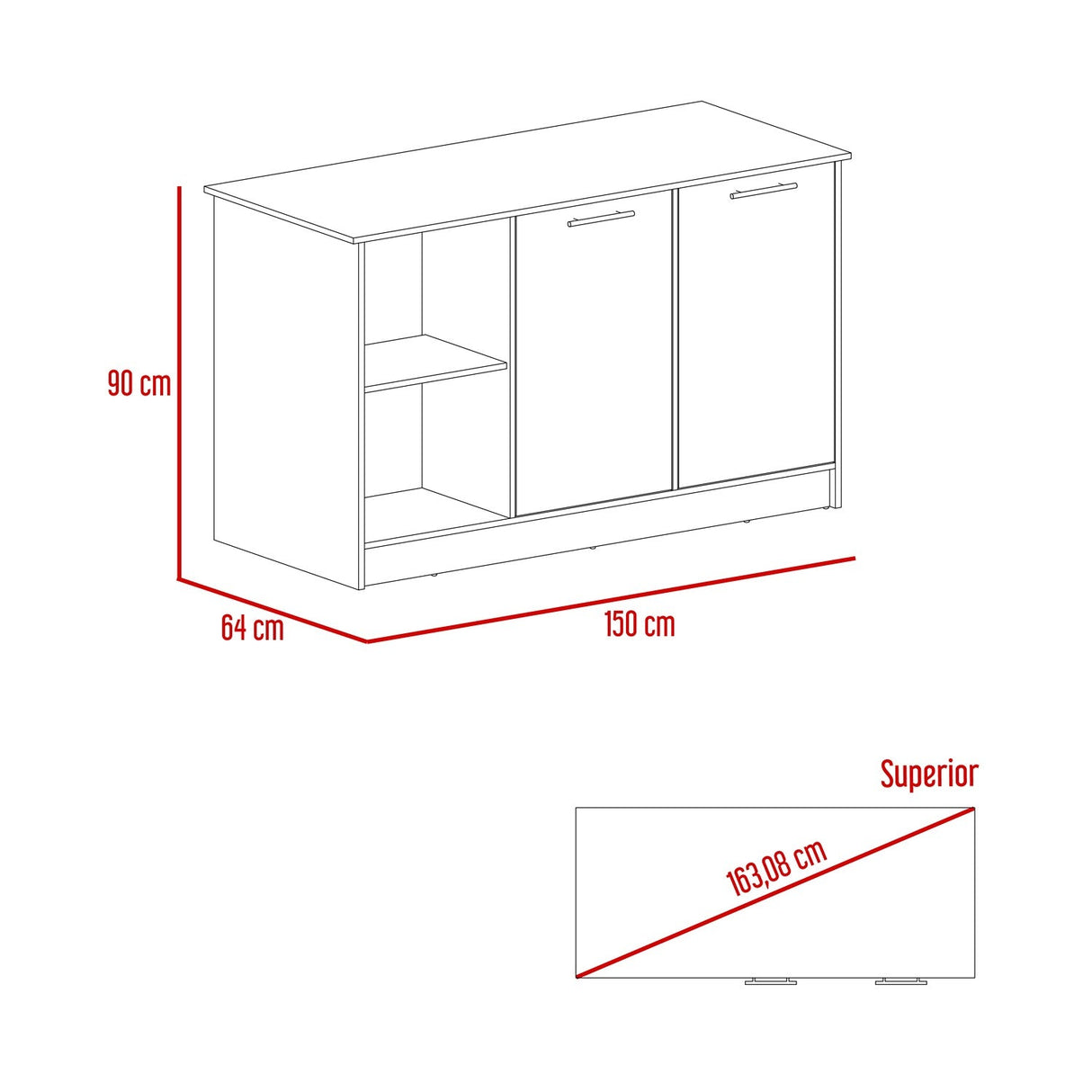 Isla de Cocina Juniper Onix 150x90cm con Tres Entrepaños y Seis Compartimientos - Barras y Muebles Auxiliares | Bylmo