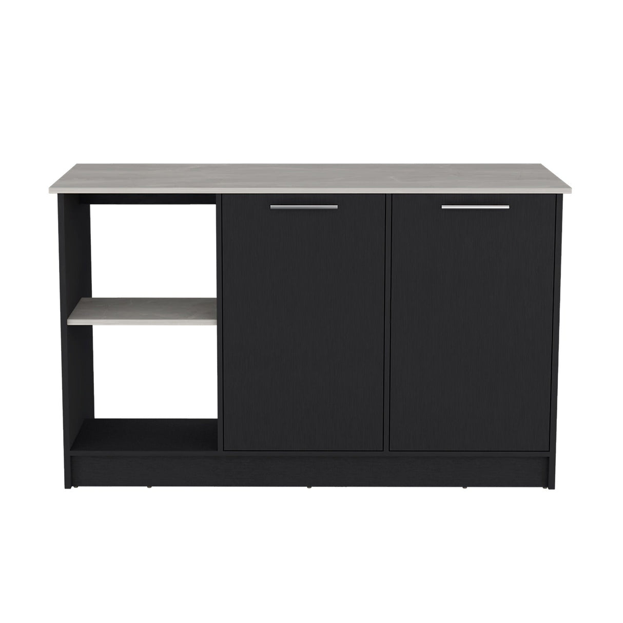 Isla de Cocina Juniper Wengue y Ibiza 150x90cm con Tres Entrepaños y Seis Compartimientos - Barras y Muebles Auxiliares | Bylmo